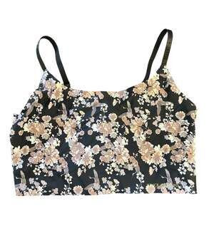 Vince Camuto Black Floral & Crane Print Crop Bralette Top